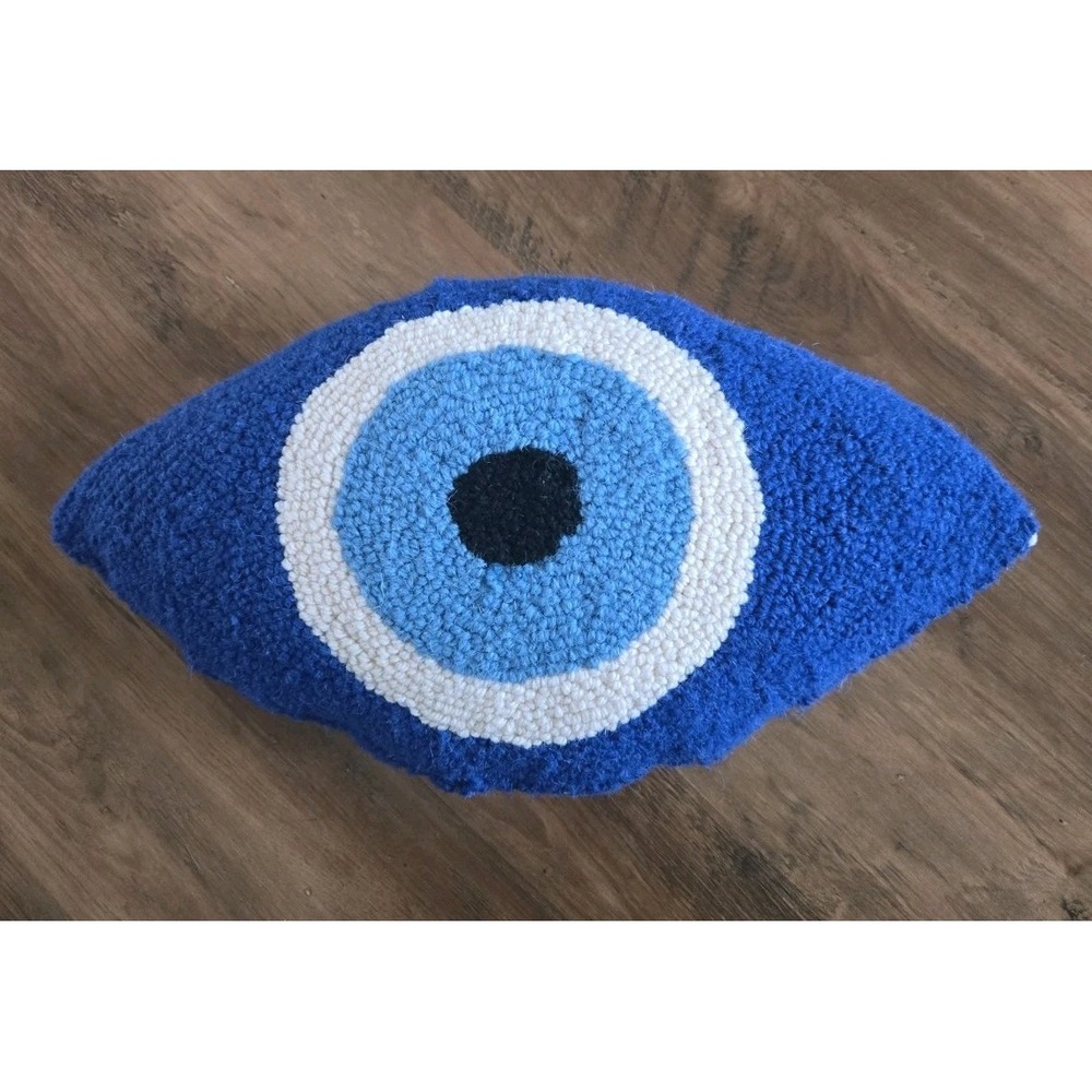 Evil Eye Throw Pillow 16"x9" 100% Wool Hand Hooked Velvet Back Insert Included